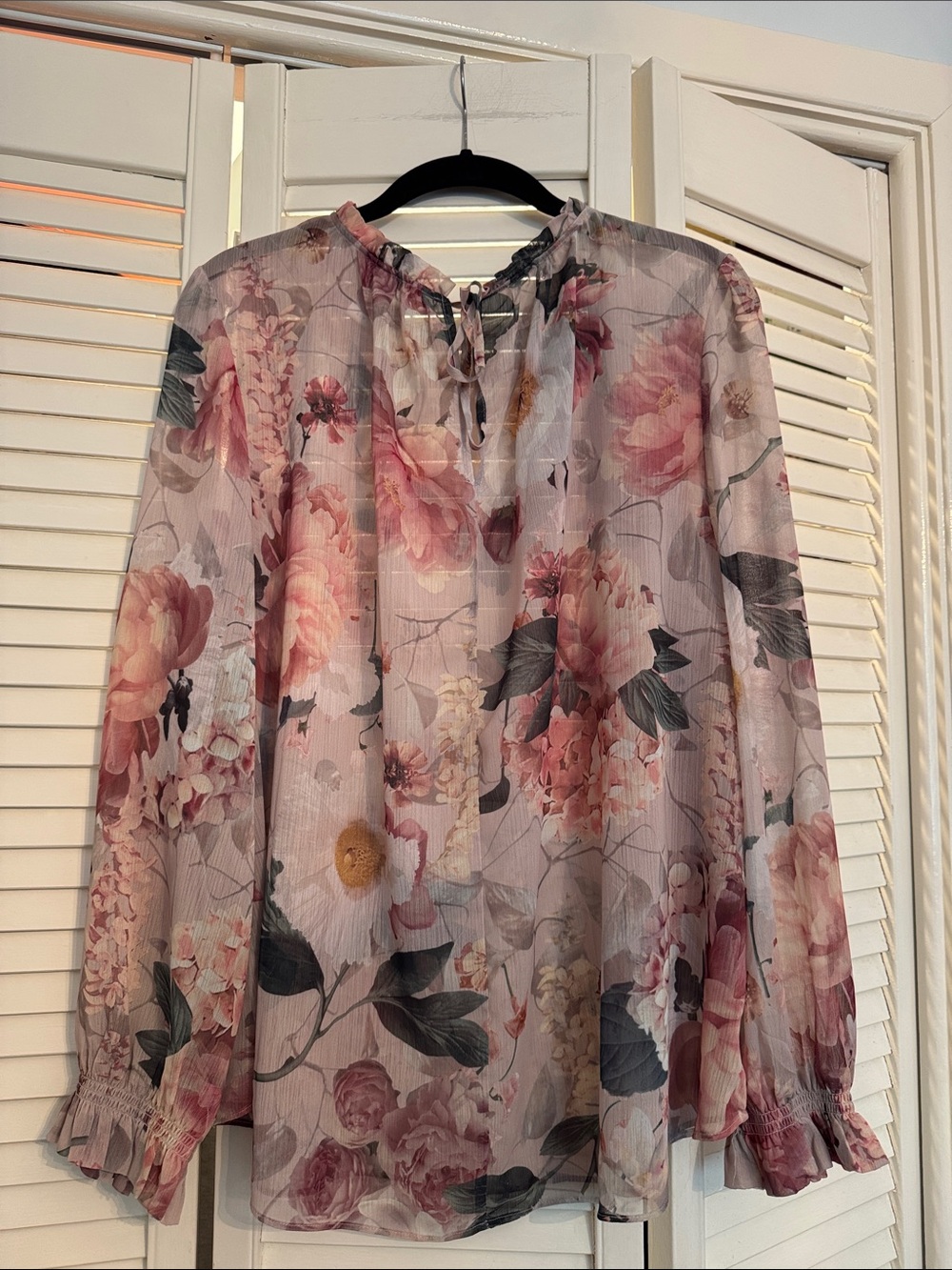 H&M Floral Sheer Long-Sleeve Blouse in Pink and Green - Picture 6 of 6